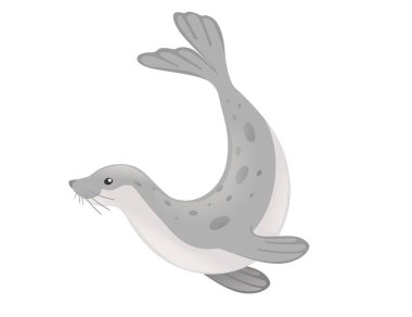 Beyaz arka planda izole edilmiş şirin fok çizgi film hayvan tasarımı düz vektör çizimi.