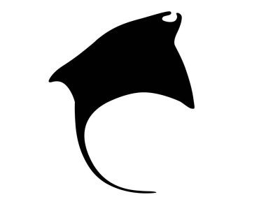 Siyah siluet manta ışını su altı dev hayvan kanatları ile basit karakter tasarımı düz vektör çizimi beyaz arka planda izole.