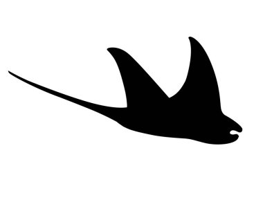 Siyah siluet manta ışını su altı dev hayvan kanatları ile basit karakter tasarımı düz vektör çizimi beyaz arka planda izole.