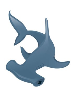 Çekiç başlı su altı dev hayvan basit çizgi film karakteri tasarımı beyaz arka planda izole edilmiş düz vektör çizimi.