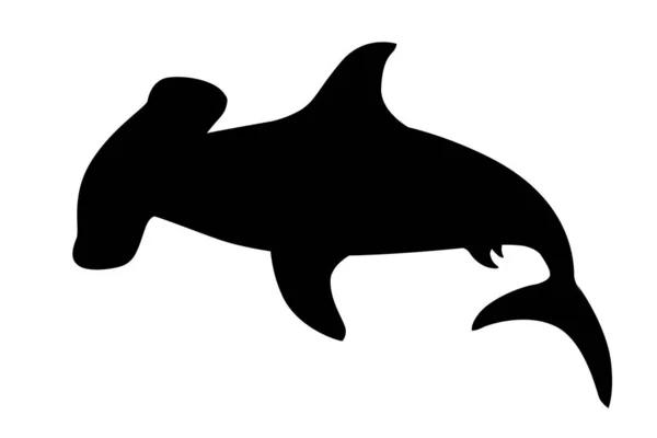 Negro Silueta Tiburón Martillo Submarino Animal Gigante Simple Dibujo Animado — Vector de stock