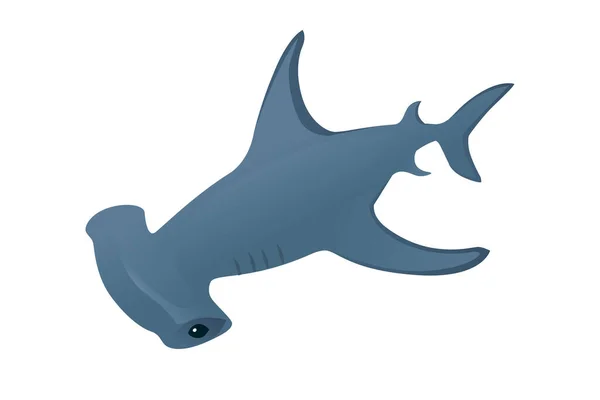 Hammerhead Rekin Podwodny Gigant Zwierzę Prosty Kreskówka Postać Projekt Płaski — Wektor stockowy
