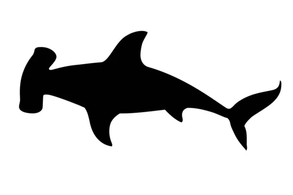 Negro Silueta Tiburón Martillo Submarino Animal Gigante Simple Dibujo Animado — Vector de stock