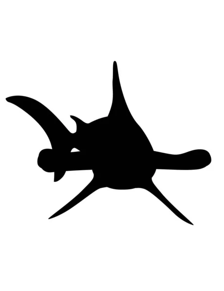 ブラックシルエットハンマーヘッドサメ水中巨大な動物シンプルな漫画のキャラクターデザイン白い背景に隔離されたフラットベクトルイラスト — ストックベクタ