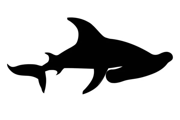 Negro Silueta Tiburón Martillo Submarino Animal Gigante Simple Dibujo Animado — Vector de stock