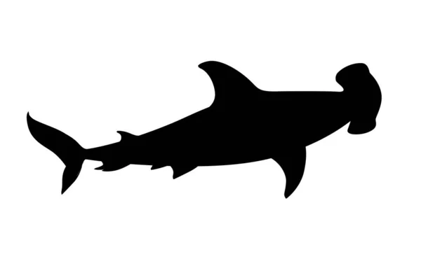 Black Silhouette Hammerhead Shark Underwater Giant Animal Simple Cartoon Character — Stock Vector