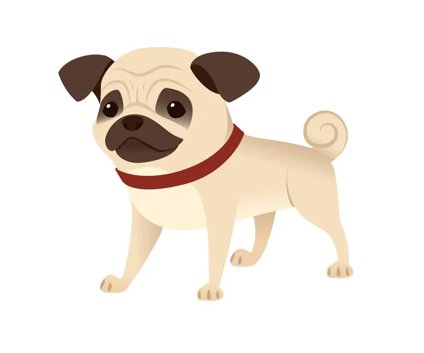 Lindo Pequeño Perro Amigable Pug Dibujos Animados Animal Doméstico Diseño — Vector de stock