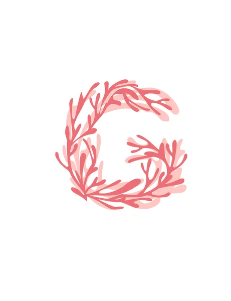 Lettre Algues Couleur Rose Sous Marin Océan Plante Éléments Corail — Image vectorielle