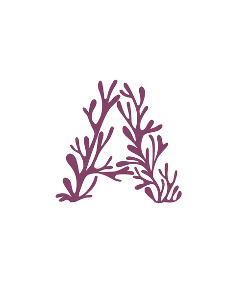 紫色海藻水下海洋植物海洋珊瑚元素白色背景平面矢量图解 — 图库矢量图片
