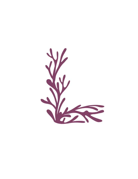 字母L紫色海藻水下海洋植物海珊瑚元素平面矢量白底图解 — 图库矢量图片