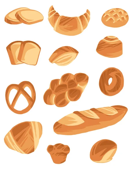 Bakery Products Set Bakery Shop Cartoon Food Bread Collection Flat — Stock Vector