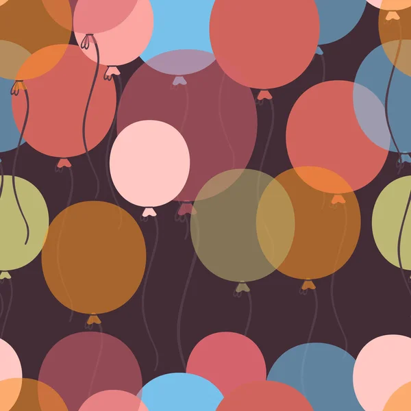 Naadloos Patroon Met Verjaardagsballonnen Platte Vector Illustratie Donkere Achtergrond — Stockvector