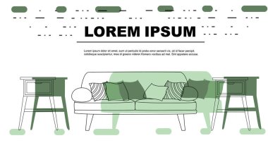 Beyaz zemin üzerinde ahşap mobilya düz vektör illüstrasyonlu reklam ilanı veya afiş.