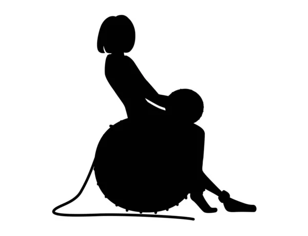 Silhouette Noire Femme Mignonne Assise Sur Grosse Boule Laine Illustration — Image vectorielle