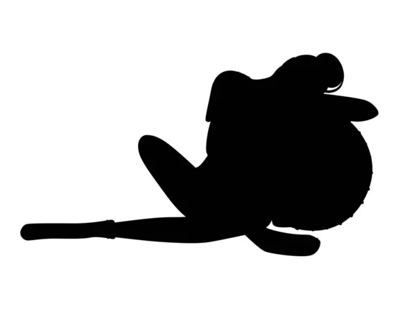 Silhouette Noire Femme Mignonne Assise Avec Grosse Boule Laine Illustration — Image vectorielle