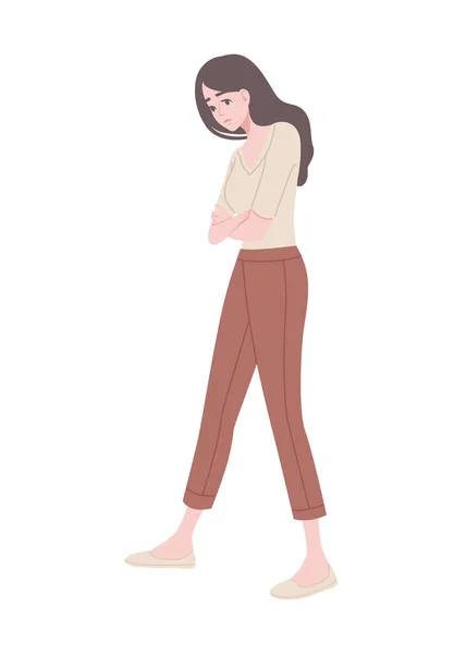 Jeune Fille Mignonne Dans Mode Casual Vêtements Dessin Animé Personnage — Image vectorielle