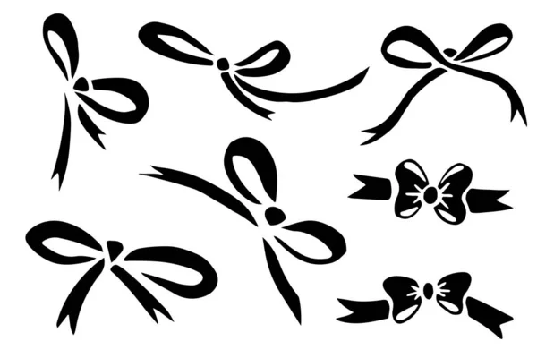 Colección Siluetas Negras Mariposa Arco Plano Vector Ilustración Aislado Sobre — Vector de stock