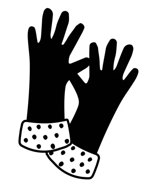 白色背景下孤立的黑轮廓园艺手手套保护设备平面矢量图对 — 图库矢量图片