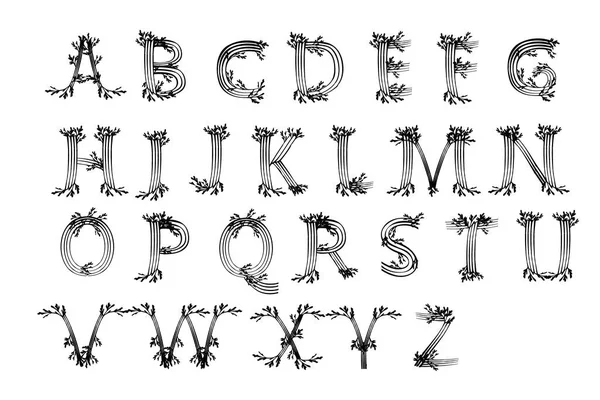 Conjunto Letras Alfabeto Negro Silueta Algas Marinas Subacuáticas Planta Coral — Archivo Imágenes Vectoriales