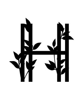 Üstü kapalı siyah siluet harfi H beyaz arkaplanda izole edilmiş eko yazı tipi düz vektör çizimi.