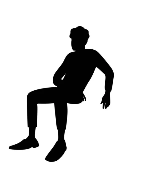 黒シルエットかわいいです若い男で座ってポーズファッションカジュアル服漫画のキャラクターデザインフラットベクトルイラスト隔離された白い背景 — ストックベクタ
