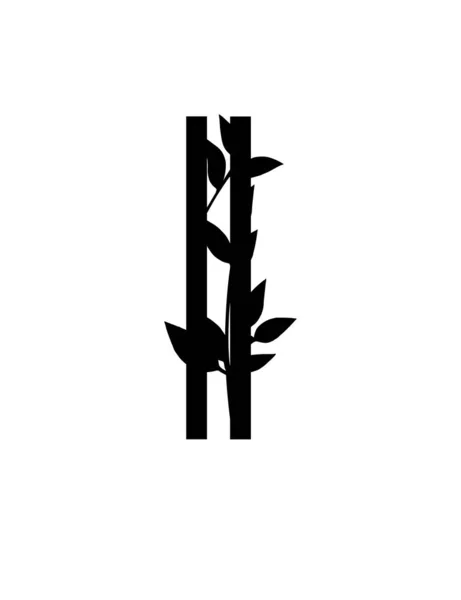 黑色轮廓字母I 带有覆盖的叶子生态字体平面矢量 在白色背景上孤立 — 图库矢量图片
