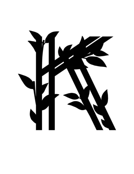 黒のシルエット文字Kカバー葉エコフォントフラットベクトルイラスト白の背景に隔離された — ストックベクタ