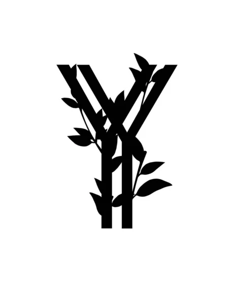 Zwarte Silhouet Letter Met Overdekte Bladeren Eco Lettertype Platte Vector — Stockvector