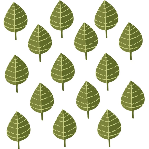 Nahtloses Muster Identischer Grüner Blätter Flache Vektorabbildung Auf Weißem Hintergrund — Stockvektor