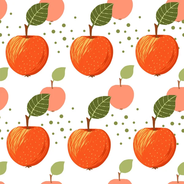 Patrón Inconsútil Manzanas Con Hojas Verdes Ilustración Vectorial Plana Sobre — Vector de stock