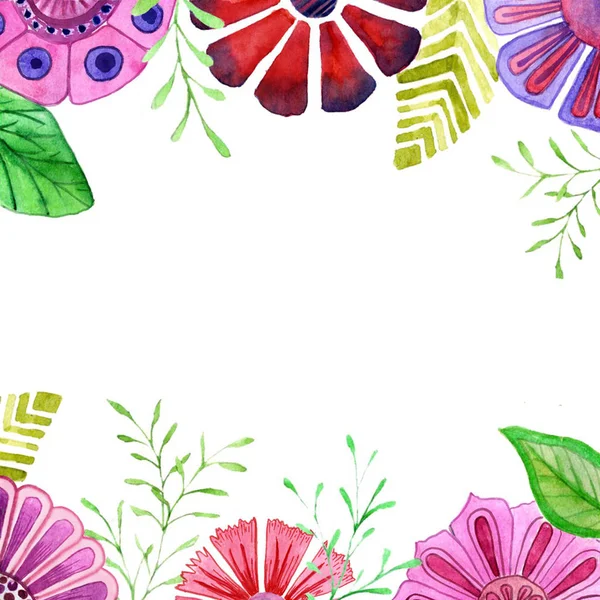 Virág akvarell koszorú gyönyörű design. — Stock Fotó
