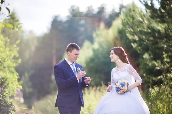 Bruden och brudgummen firar bröllop — Stockfoto