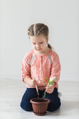 Dünyanın gün simgesini, çocuk bitki oturur.