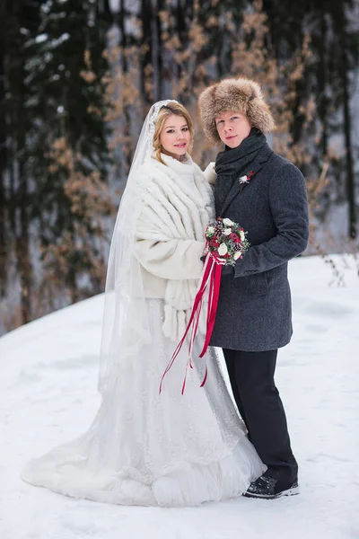 Sevgili gelin ve damat onların Kış Düğün Doğum