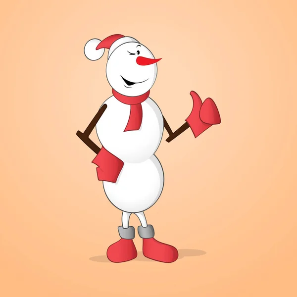 Happy snowman showing thumb — Stock Vector