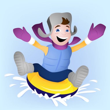 Winter family activity with boy snowtubing clipart