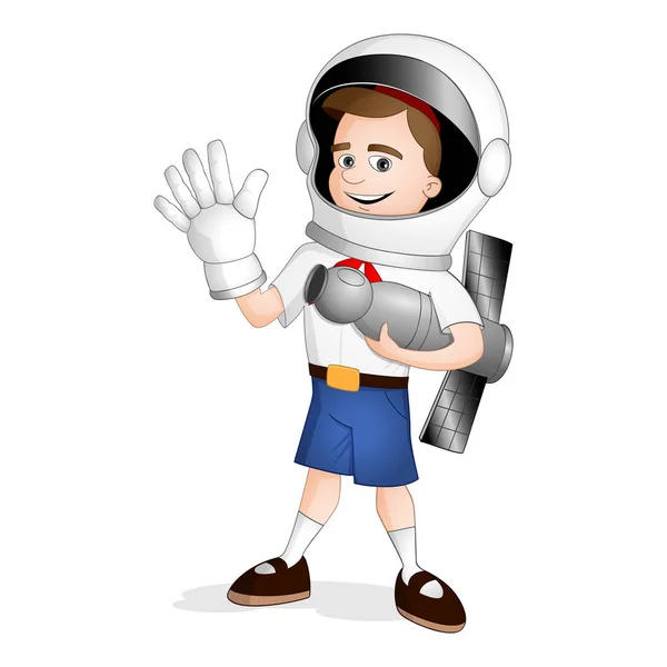 Un niño de pie en el día internacional del vuelo espacial humano — Archivo Imágenes Vectoriales