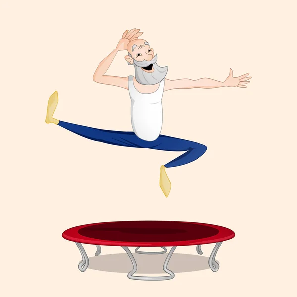 Vecchio che salta sul trampolino — Vettoriale Stock