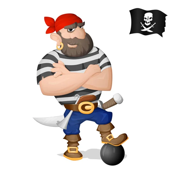 Un pirata in piedi con nucleo di cannone — Vettoriale Stock