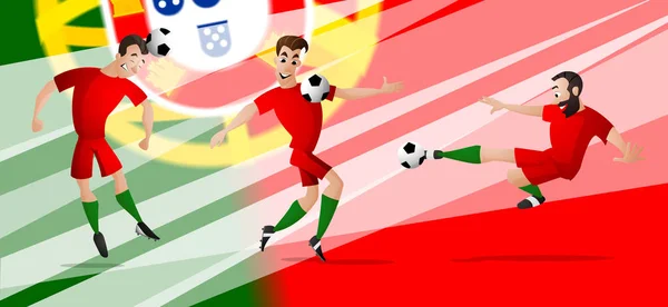 Takım Portekiz Futbol futbolcular topu tekmeleme ayarla — Stok Vektör