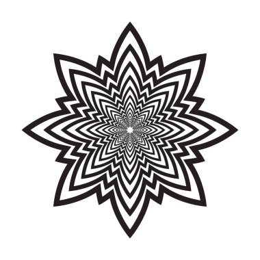 Soyut Siyah Beyaz dairesel desen. Sekiz köşeli yıldız. Siyah ve beyaz vektör süsleme.