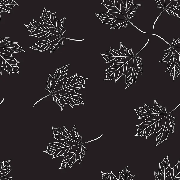 Autumn black and white pattern. Seamless vector pattern of maple leaves — Stock Vector