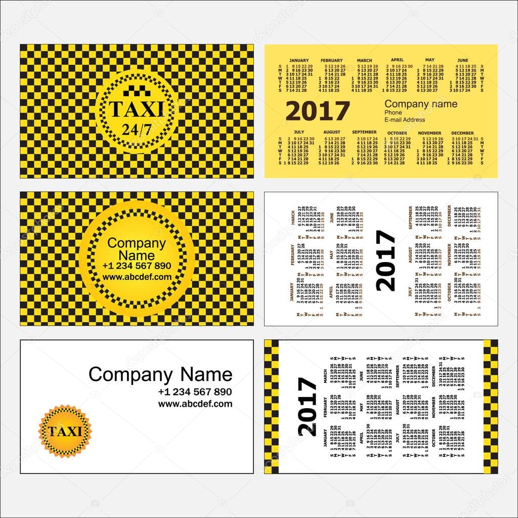 Taxi. Stylish set of business card templates and calendars