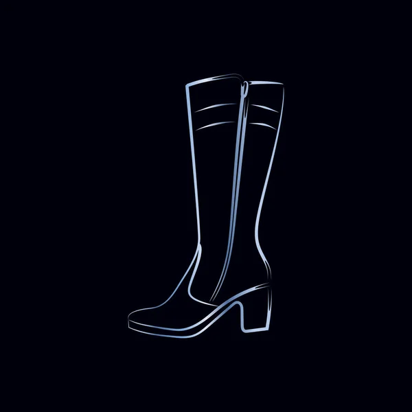 Women's boots with high leg. The white pattern on a black background. Vector. — Stock Vector