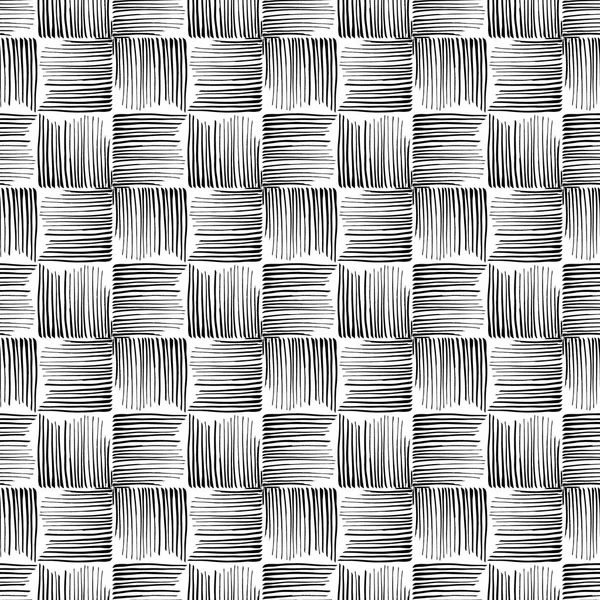 无缝模式的 grunge 线。造型的织物纹理，地毯织造。黑白的图案。矢量. — 图库矢量图片