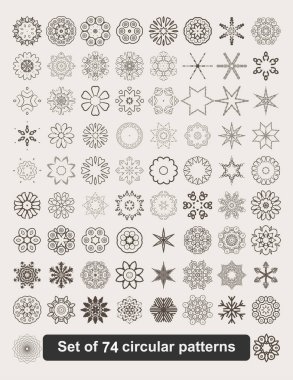 74 süslü vektör mandala simgeler kümesi.