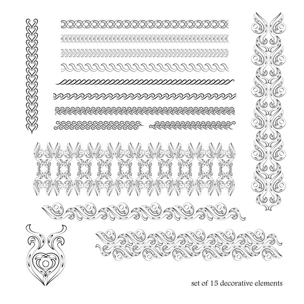 15 декоративних елементів для дизайнерських робіт. Його можна використовувати як окремі елементи або пензлі — стоковий вектор