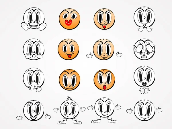 Различные векторные значки смайликов для дизайна. Doodle мультяшное лицо в детском стиле манги мультфильм. Набор милых милых эмоций — стоковый вектор