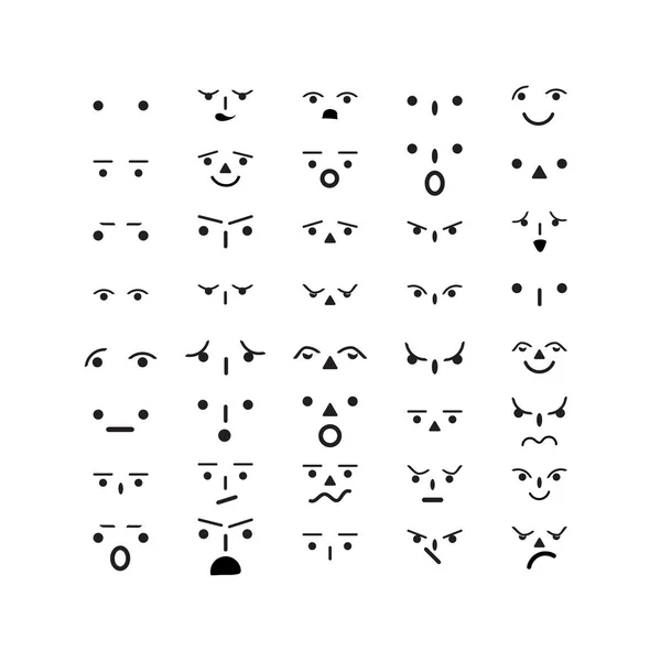 Diferentes iconos vectoriales emoji para el diseño. Cara de dibujos animados Doodle en estilo de dibujos animados manga infantil. Conjunto de lindo encantador kawaii emoticono — Vector de stock