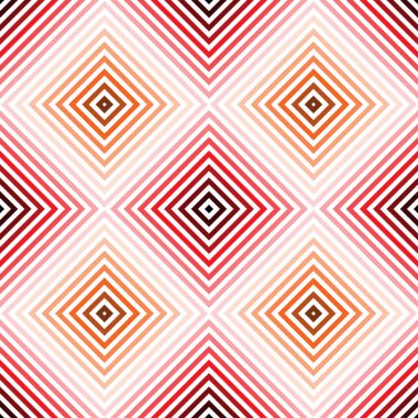 Kırmızı çapraz kareler, edikula. Sorunsuz vektör desen. Çizgili çapraz dikdörtgen. Kırmızı, turuncu, beyaz renk